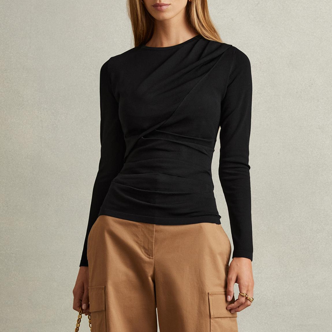 Black Rue Draped Long Sleeve Top main product photo