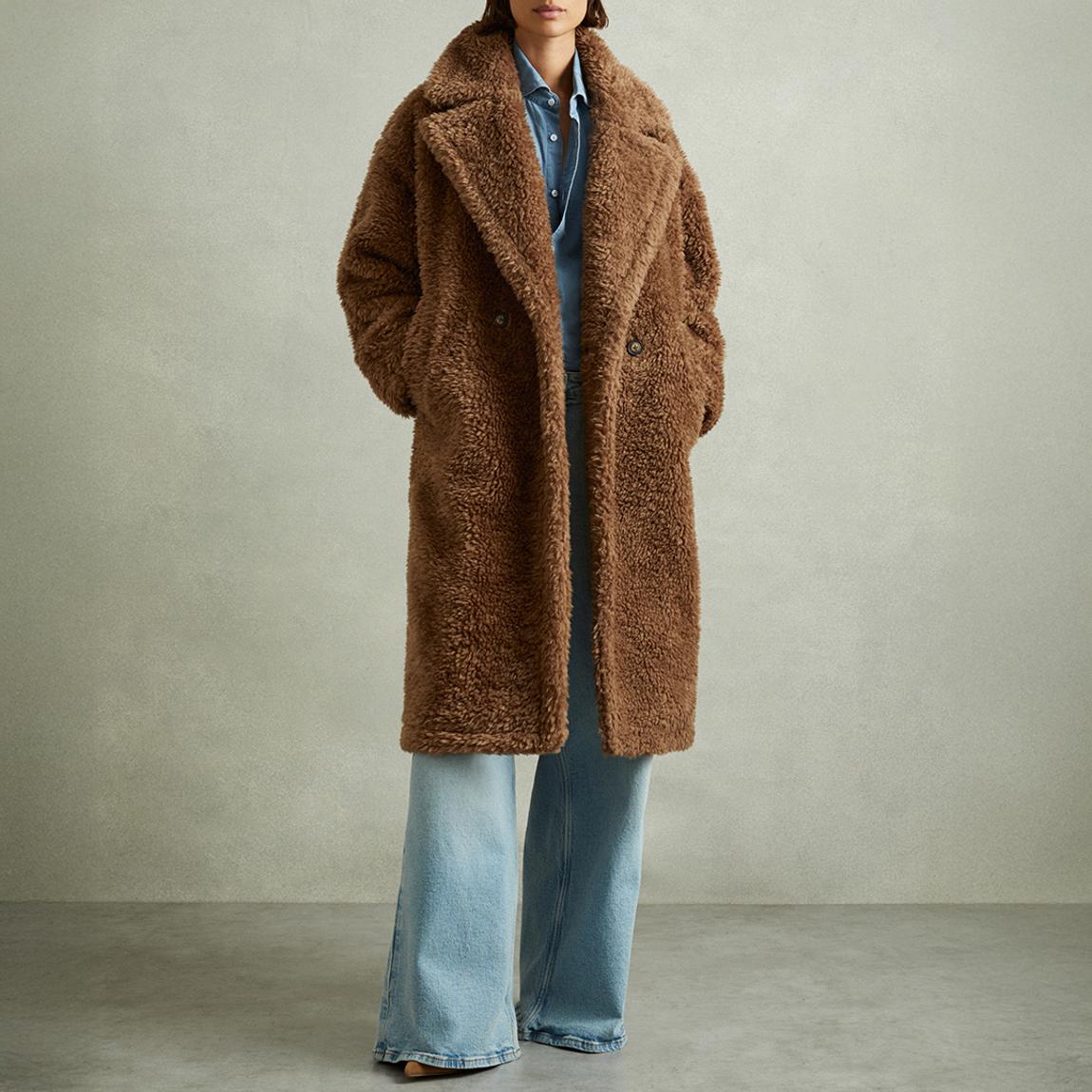 Brown Darla Wool Blend Long Teddy Coat main product photo