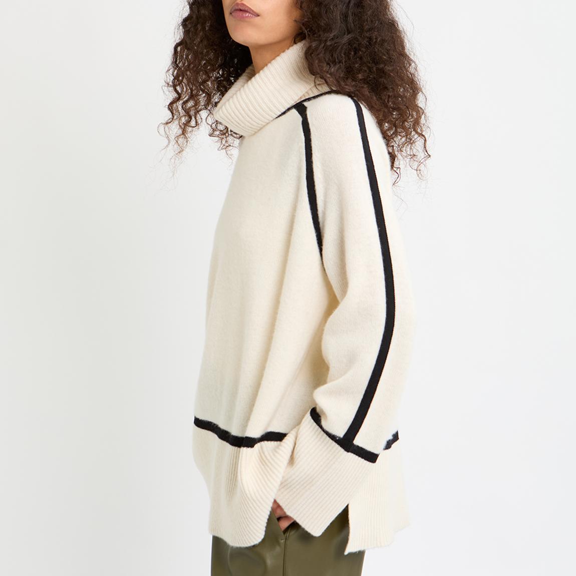 Ivory/Black Gianna Contrast Stripe Wool Cashmere Jumper main product photo