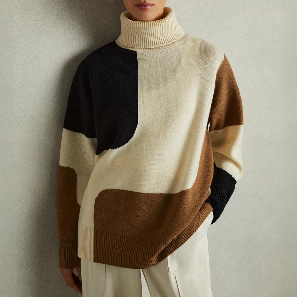 Cream/Brown Ezra Wool Cashmere Blend Jumper main product photo