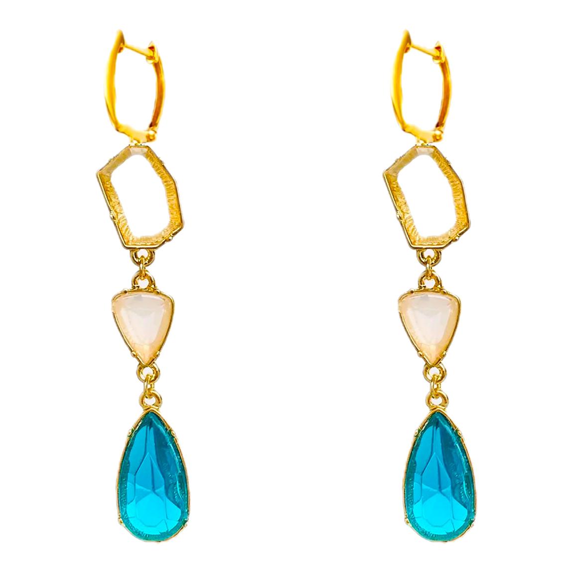 18K Gold Multi Blue Geometric Drop Earrings main product photo