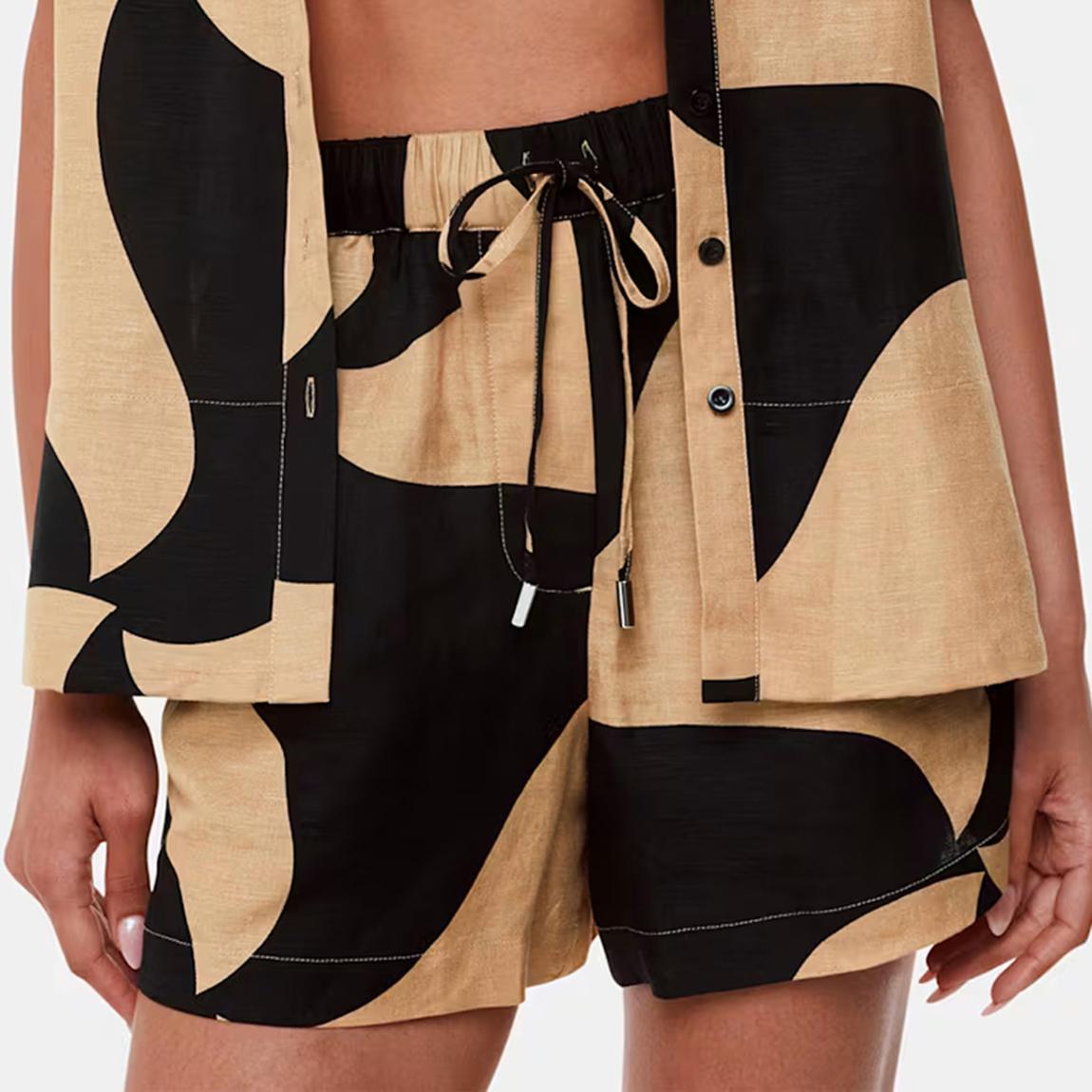 Black/Camel Swirl Linen Blend Shorts main product photo