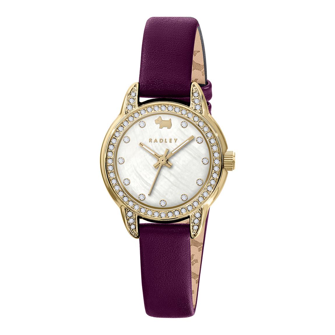 Radley Gold Plated Stone Set Mother of Pearl Deep Purple Leather Strap Watch main product photo