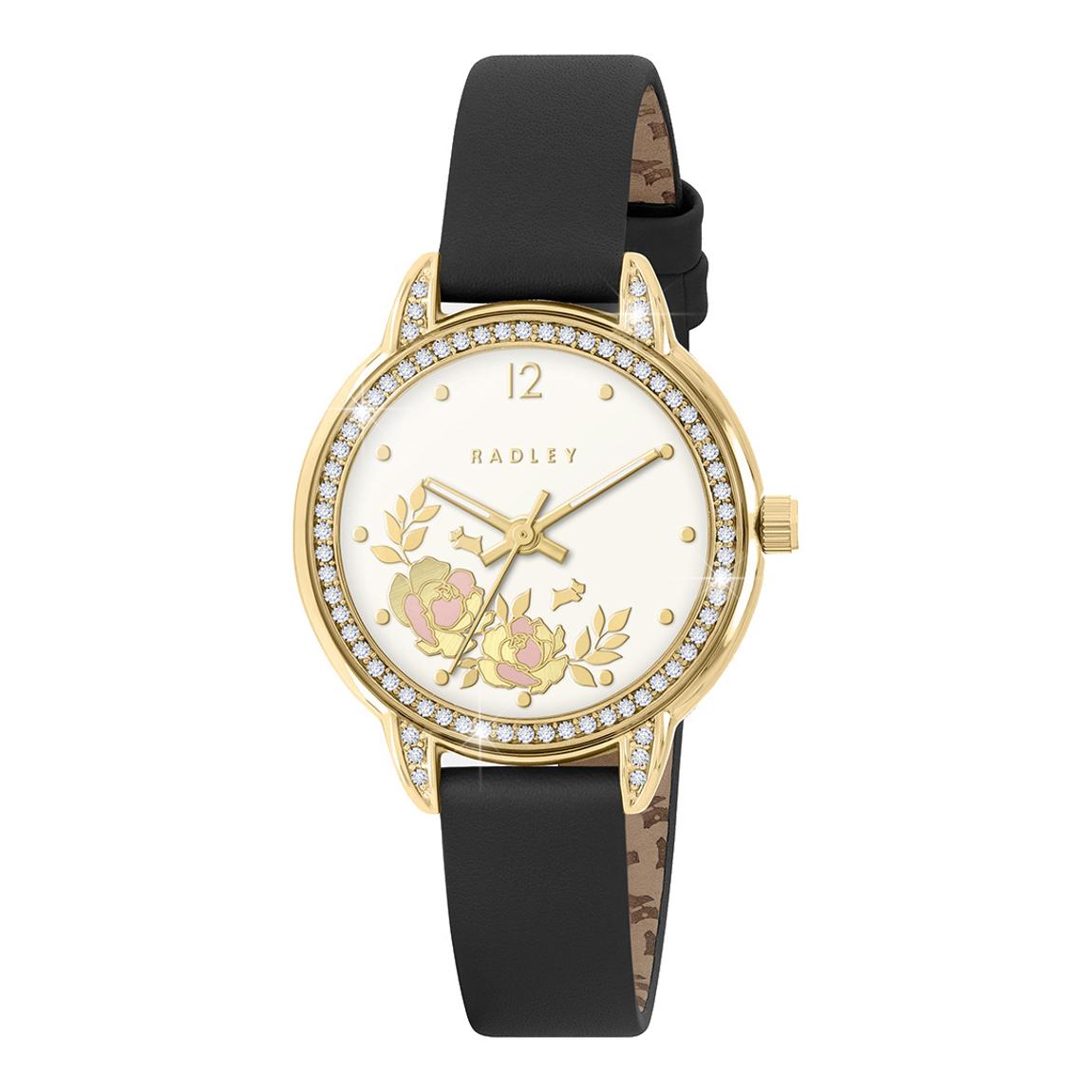 Radley Gold Plated Stone Set Black Leather Strap Watch main product photo
