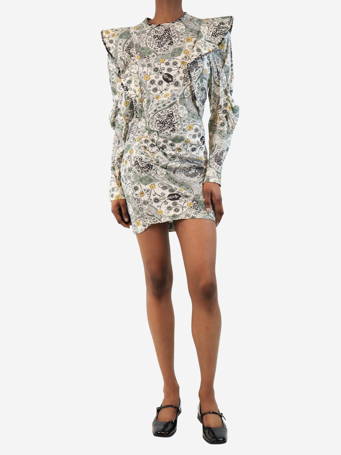 Cream and sage printed ruffled mini dress main product photo