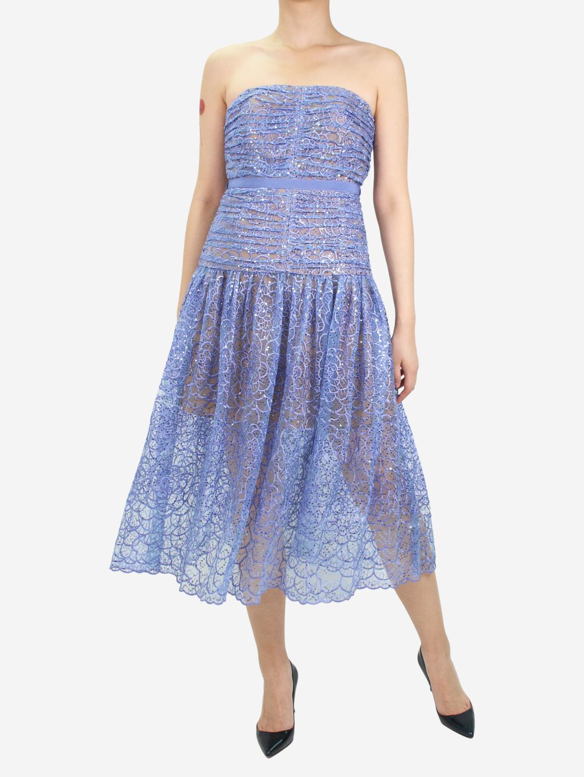Blue sequin embellished strapless dress main product photo