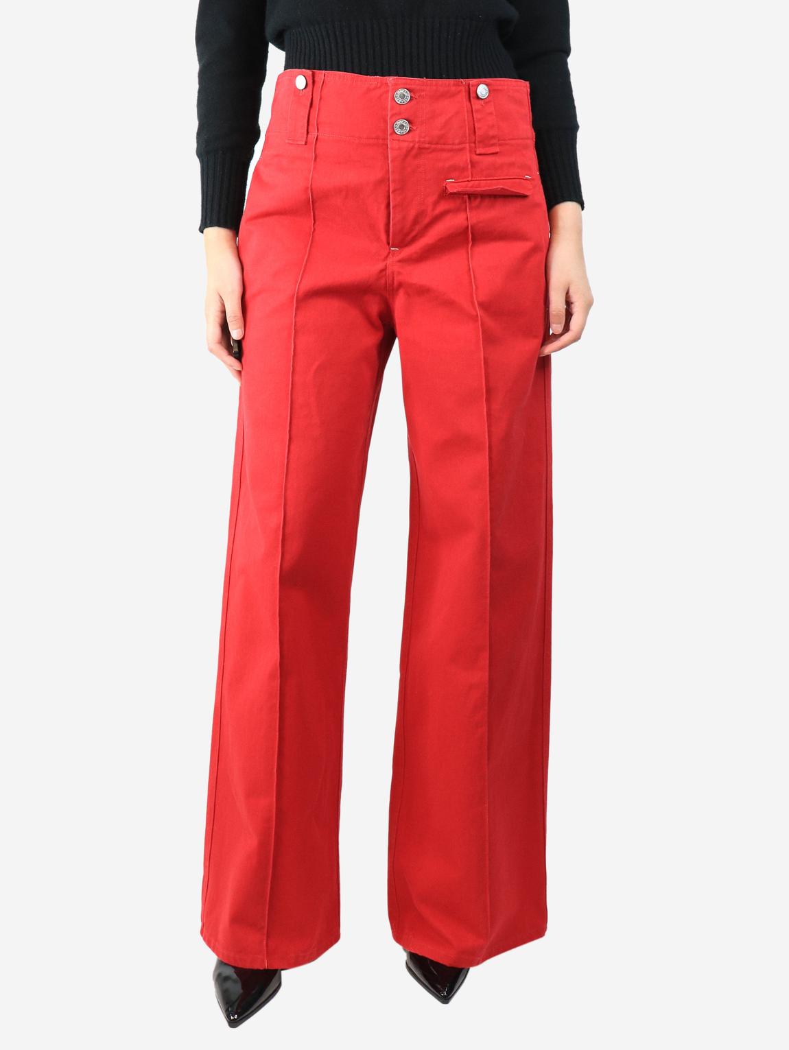 Red cotton-twill wide-leg trousers main product photo
