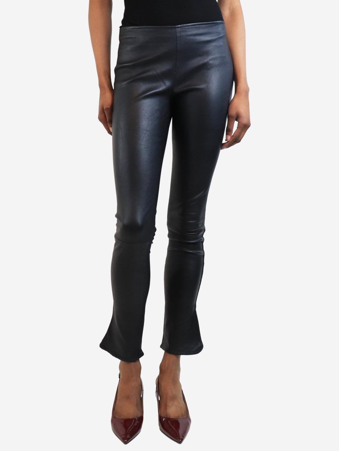 Midnight grey leather trousers with zip main product photo