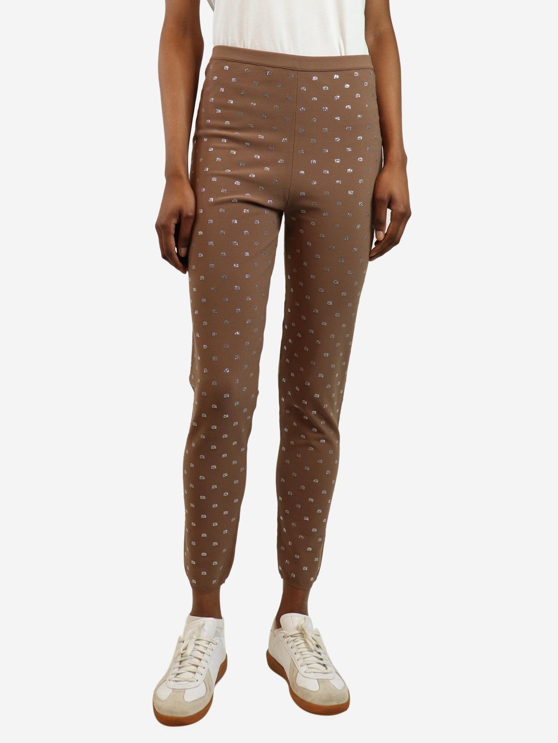 Brown crystal-embellished jersey leggings main product photo