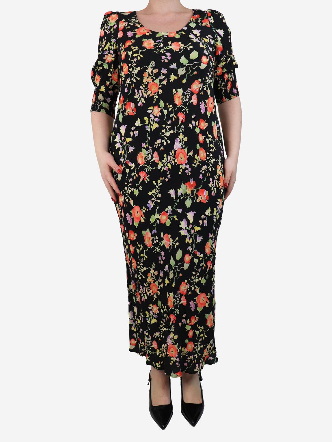 Black floral printed midi dress main product photo