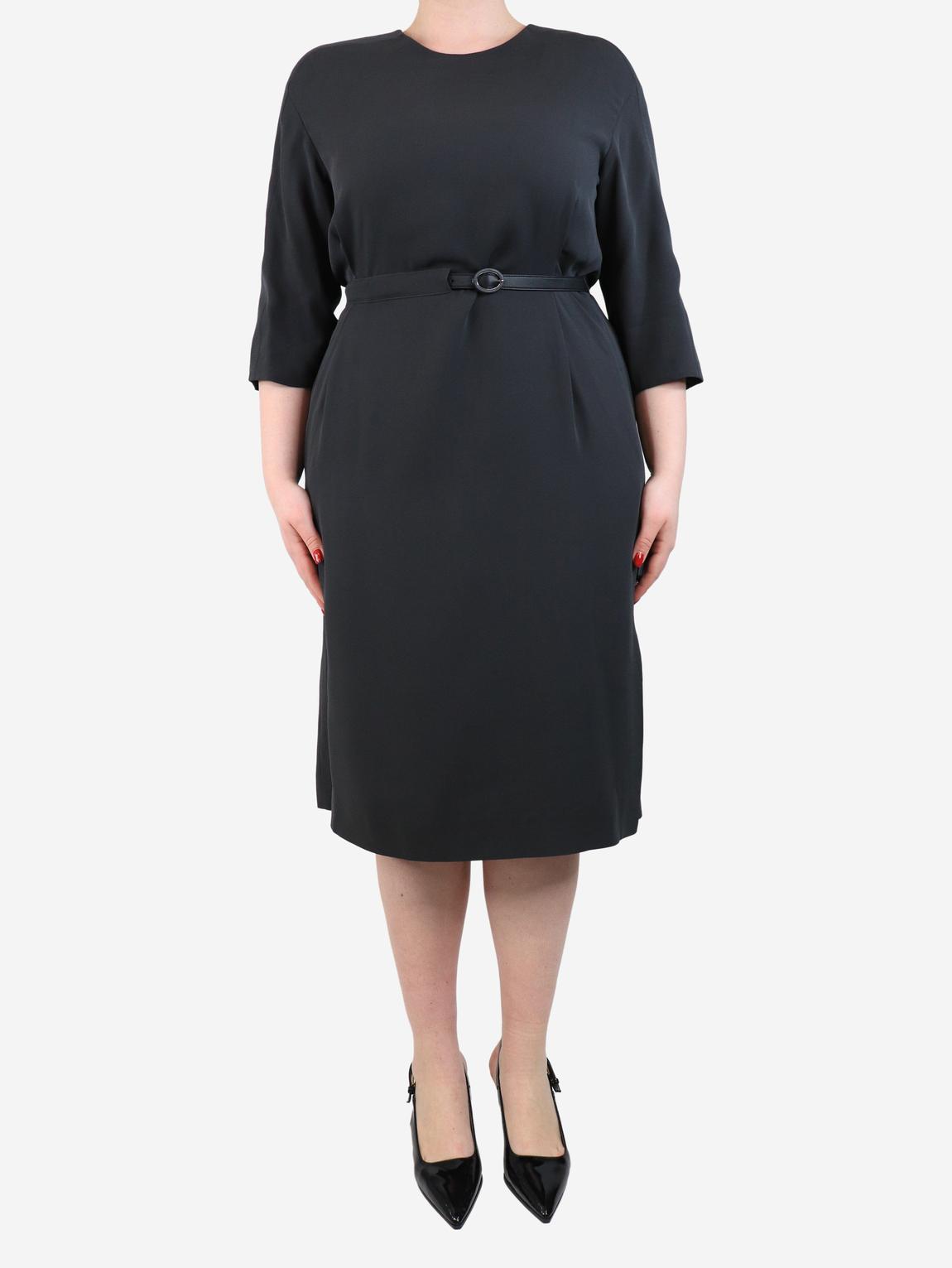 Grey silk belted midi dress main product photo
