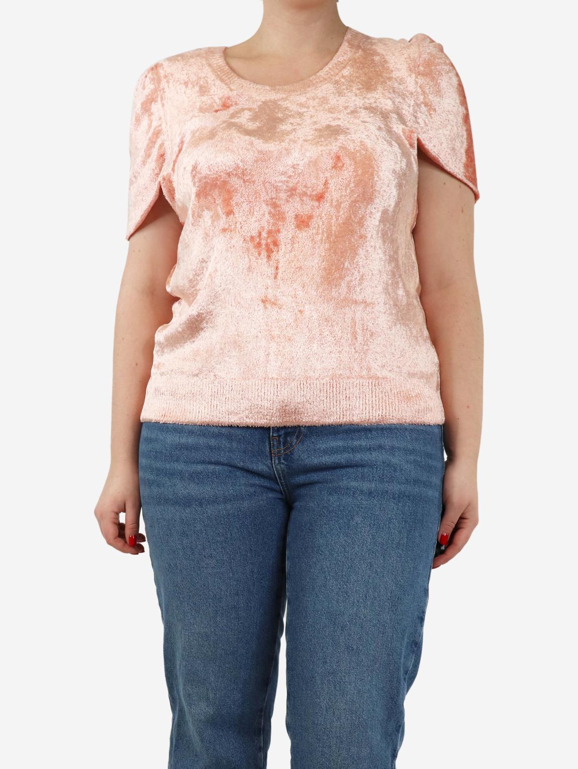 Pink short-sleeved velvet sweater main product photo