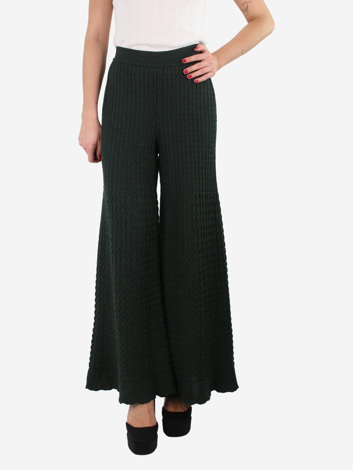 Green textured wide-leg knit trousers main product photo