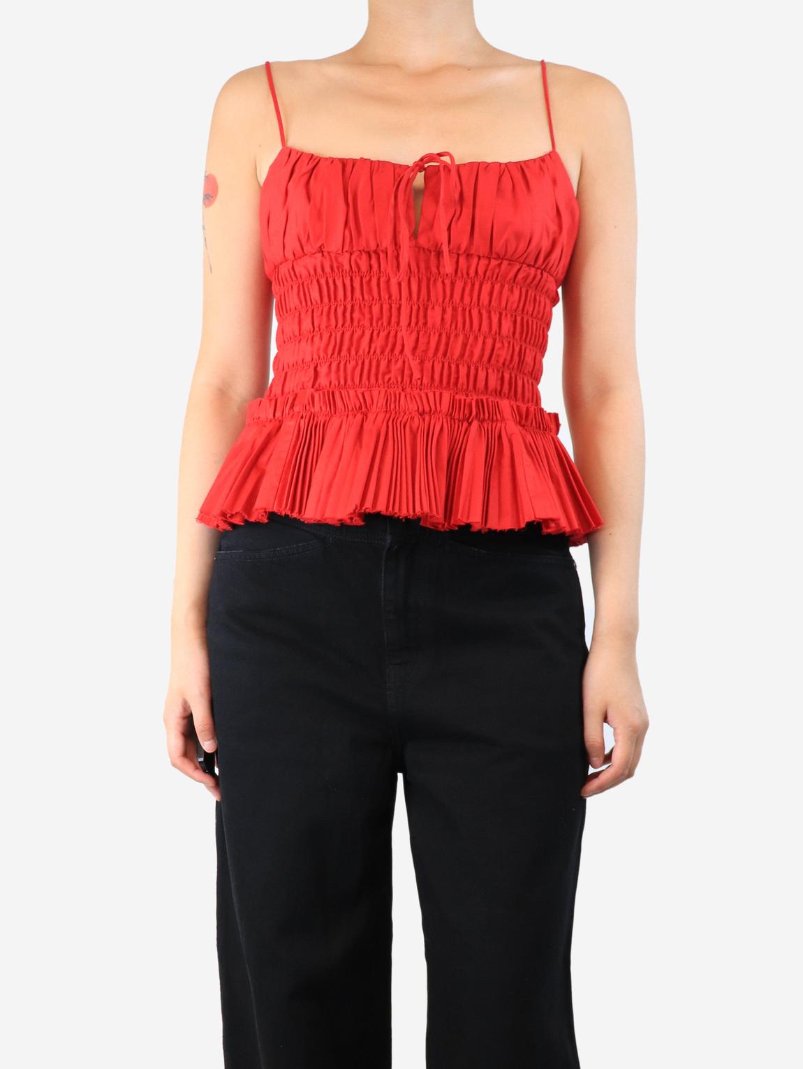 Khaite red shirred top. main product photo