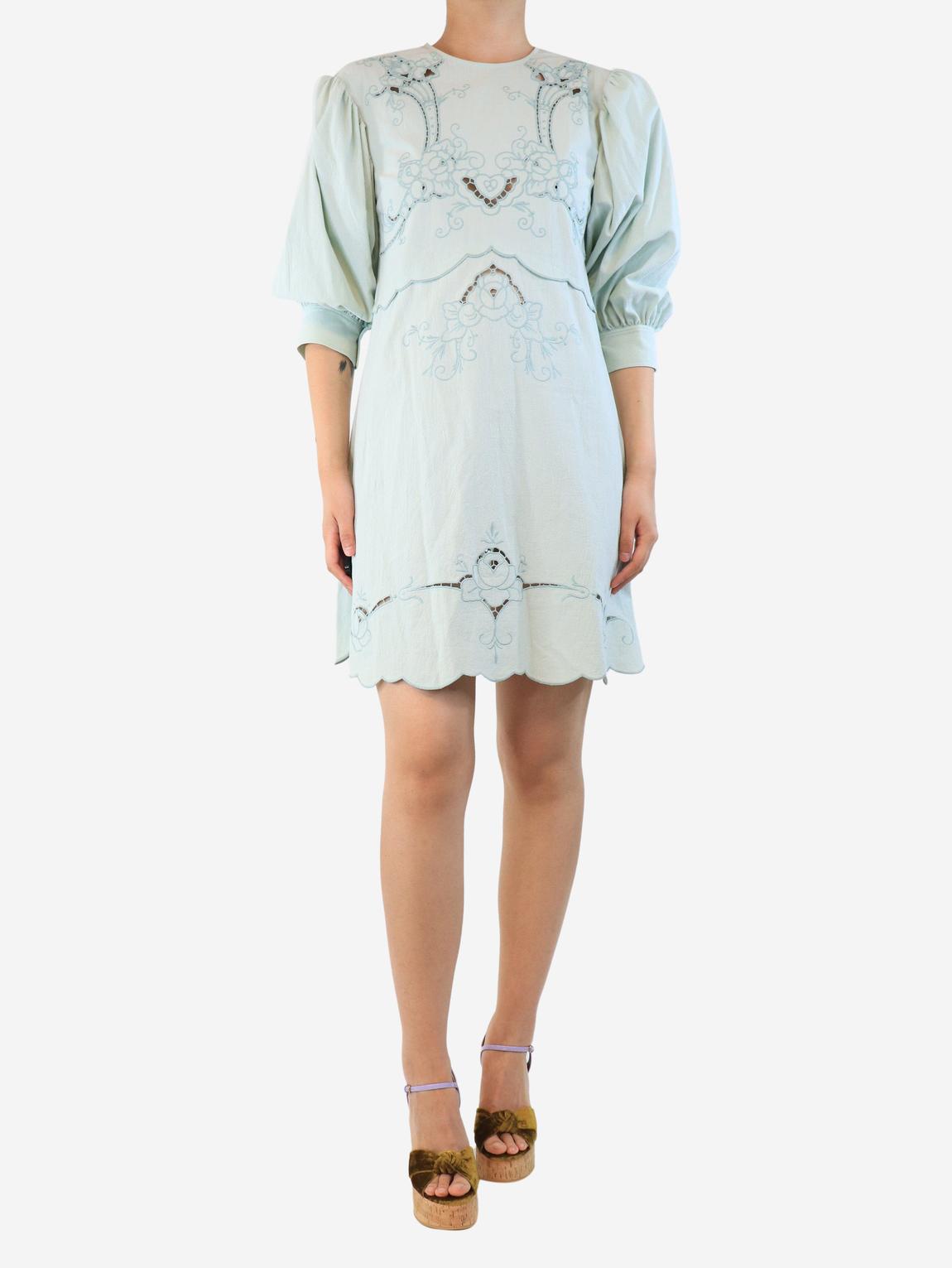 Mint green embroidered mini dress main product photo