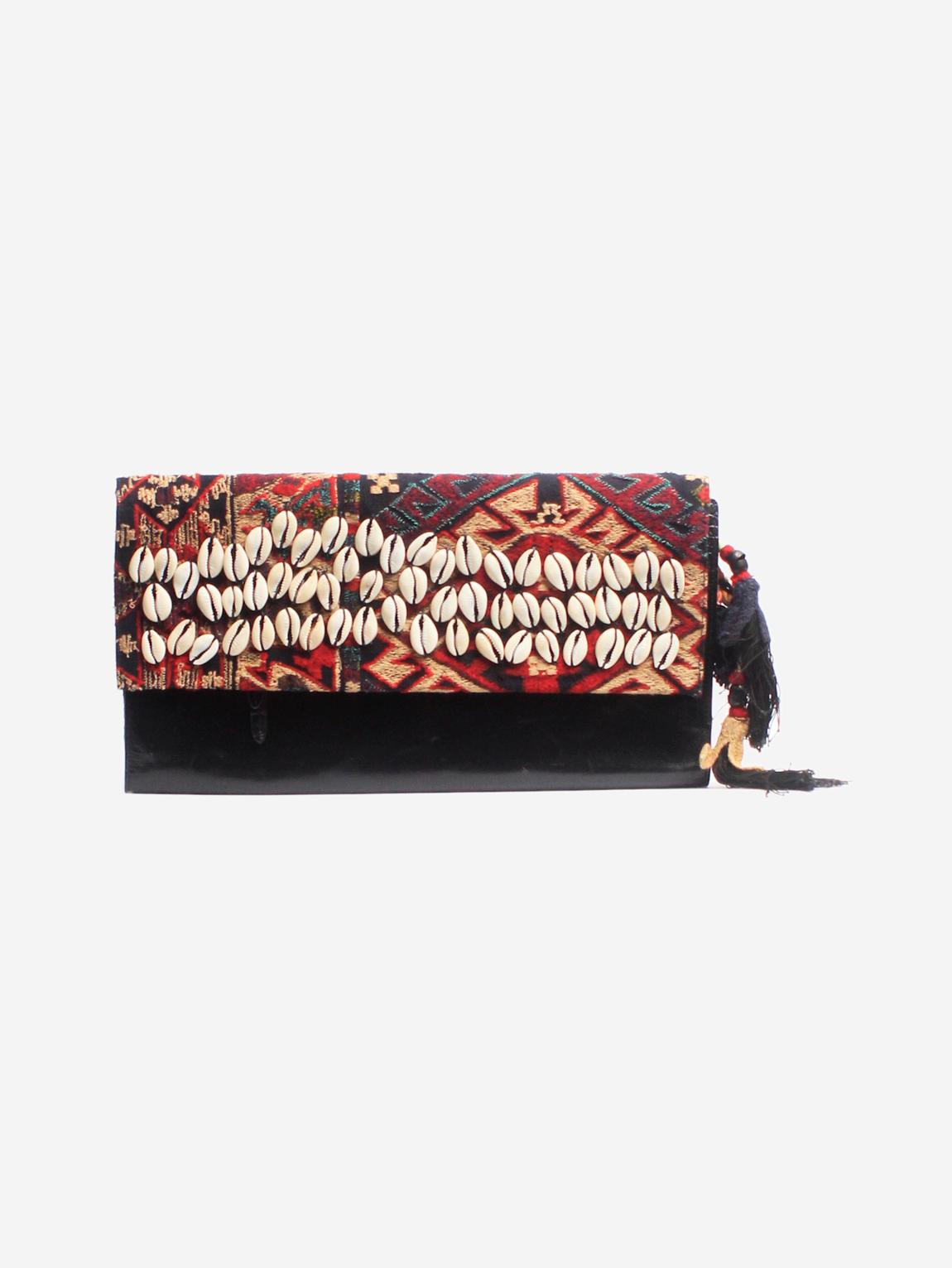 Multicolour tapestry and shell-embellished clutch main product photo