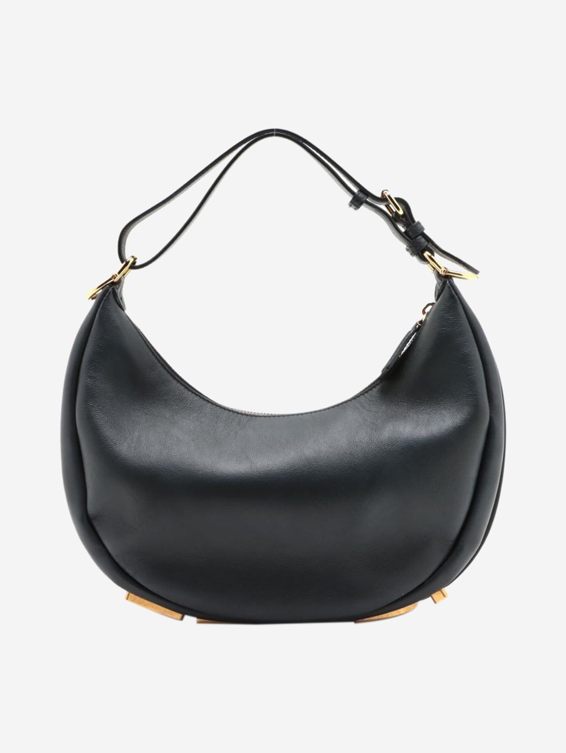 Navy blue half-moon leather shoulder bag main product photo