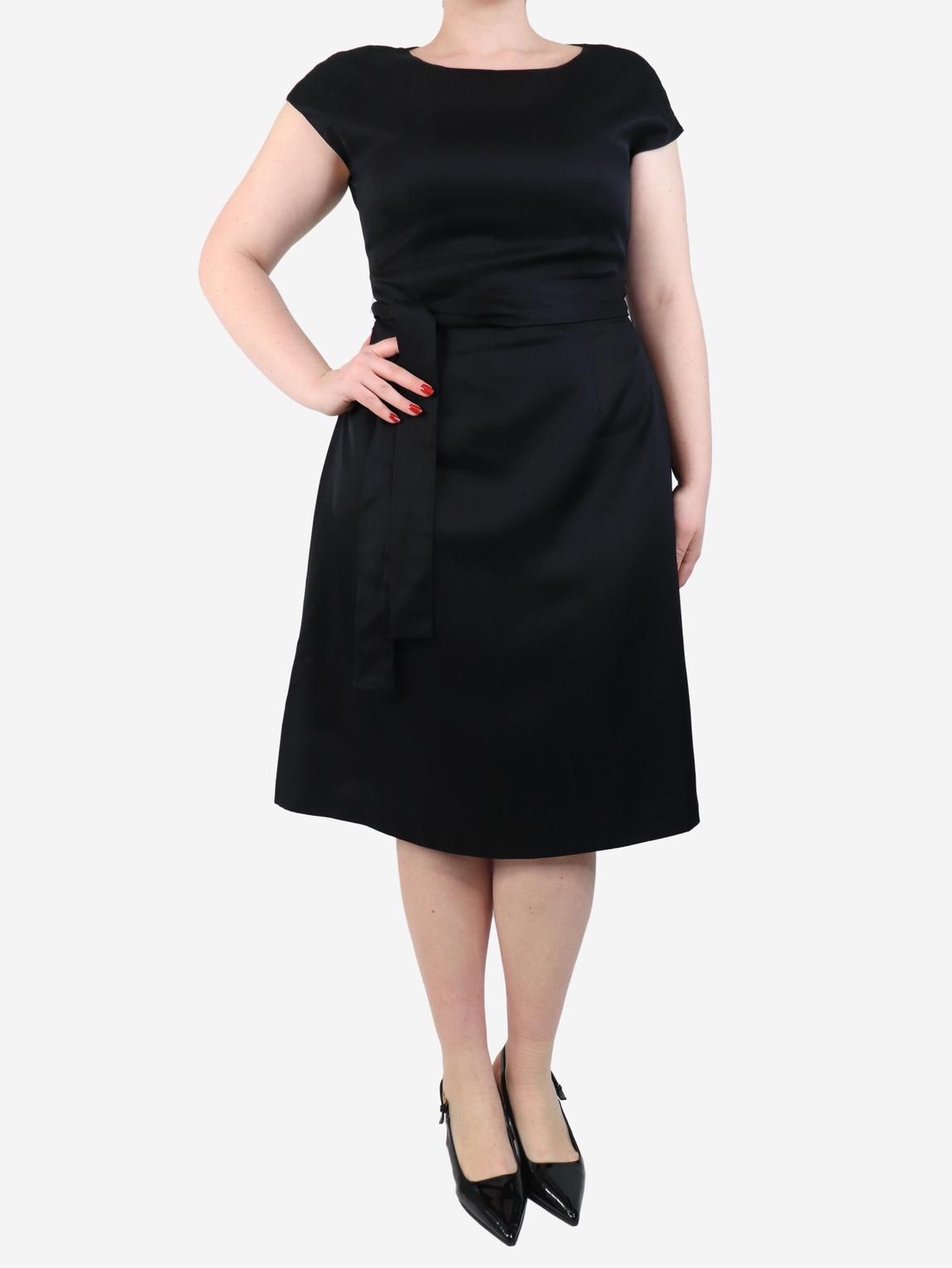 Black sleeveless belted midi dress main product photo