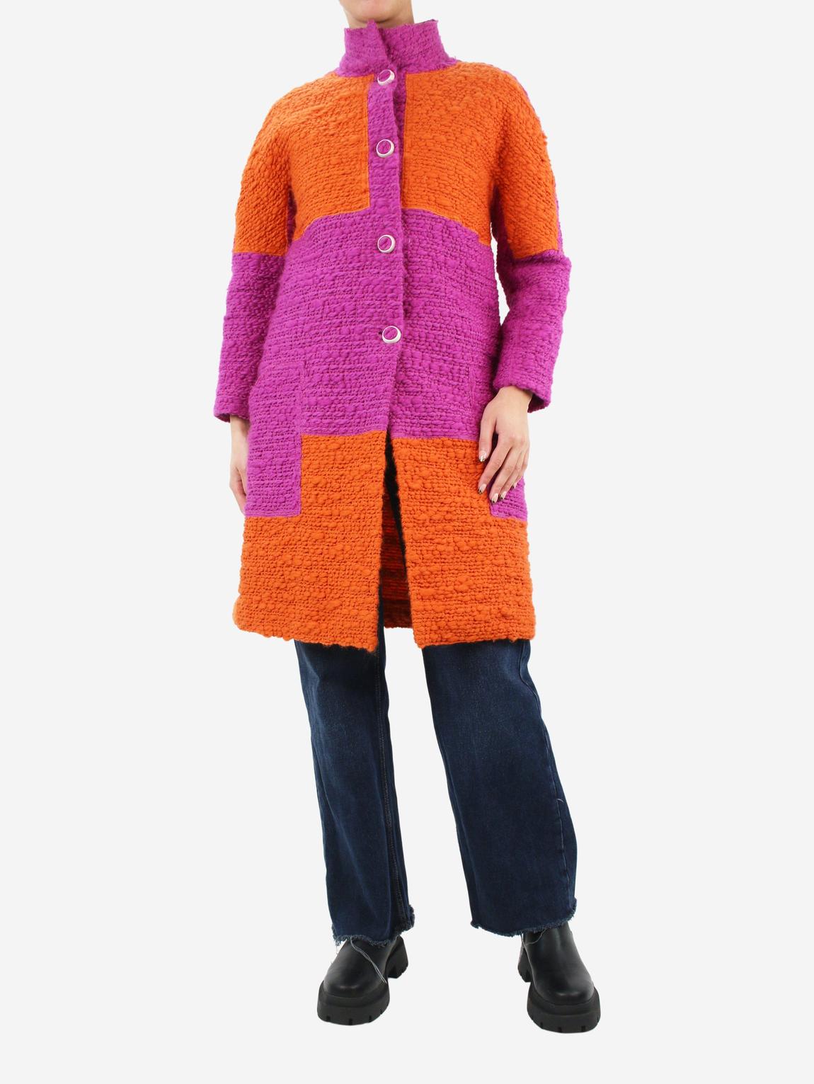 Purple and orange two-tone wool-blend coat main product photo