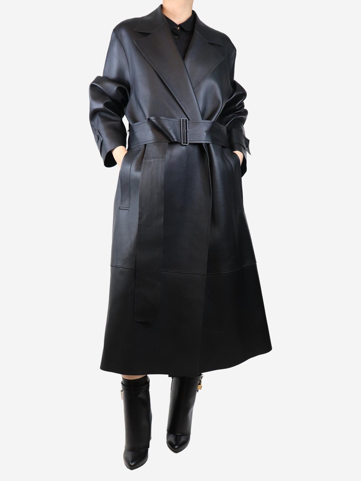 Black lambskin duster coat main product photo