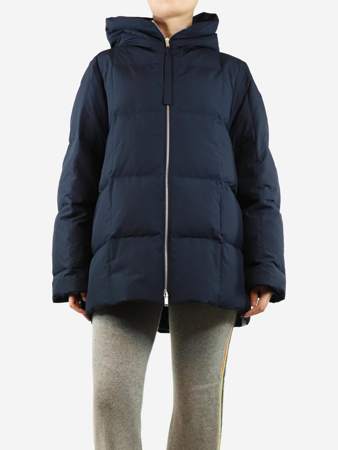 Navy blue hooded puffer coat main product photo