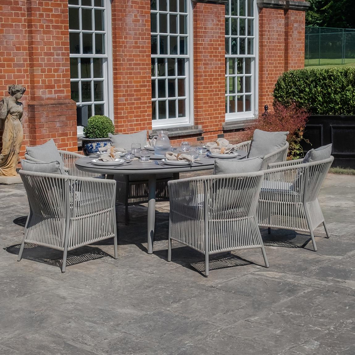 Maldives 6 Seat Oval Dining Set With Lazy Susan - Cool Linen main product photo