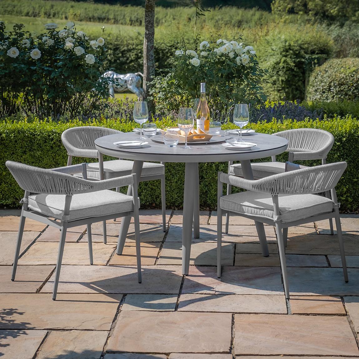 Florence 4 Seat Round Dining Set With Lazy Susan - Cool Linen main product photo