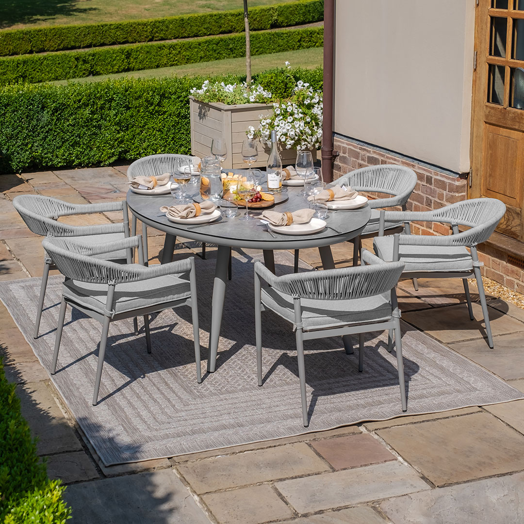 Florence 6 Seat Oval Dining Set With Lazy Susan - Cool Linen main product photo