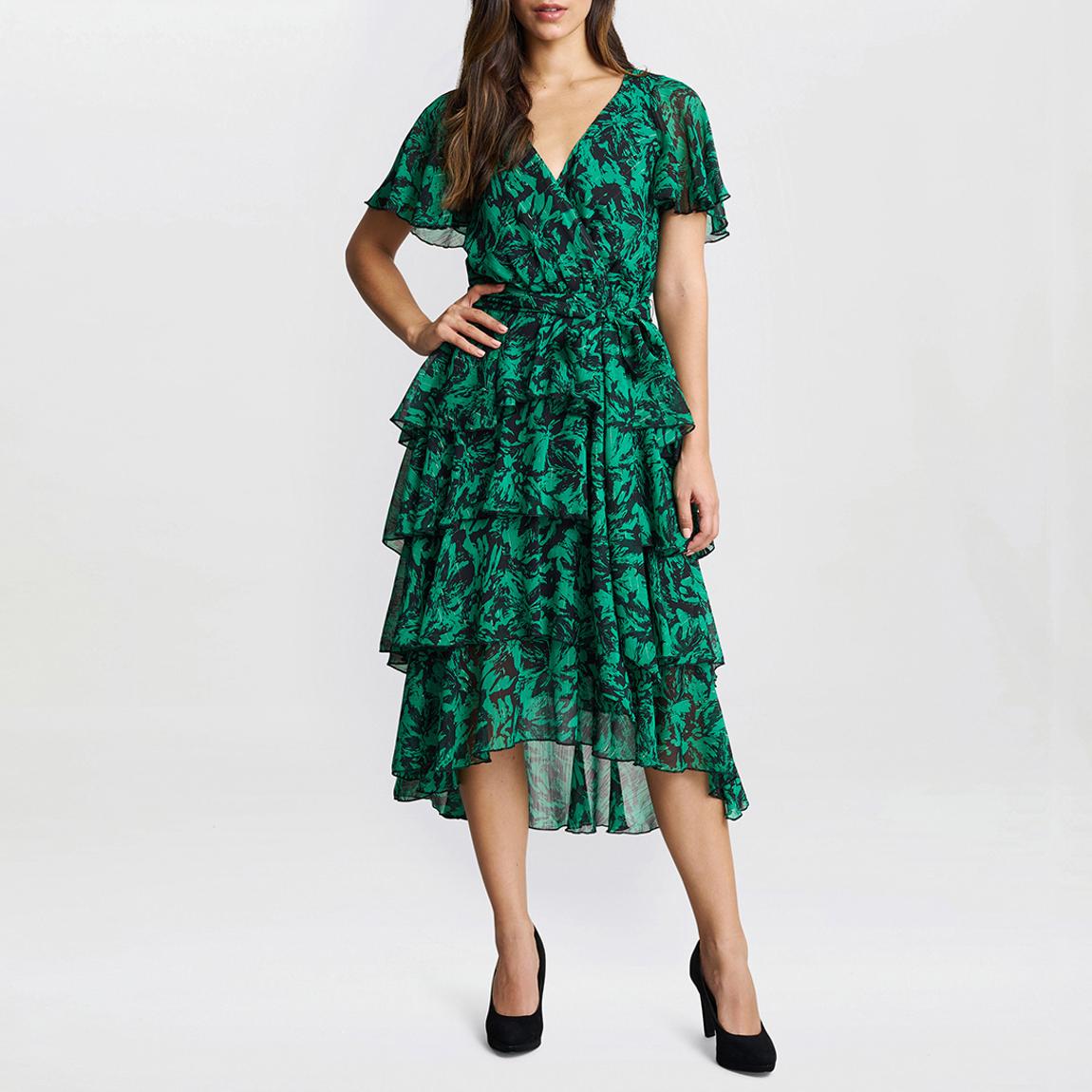 Black/Green Lottie Smocked Waist Tiered Dress main product photo