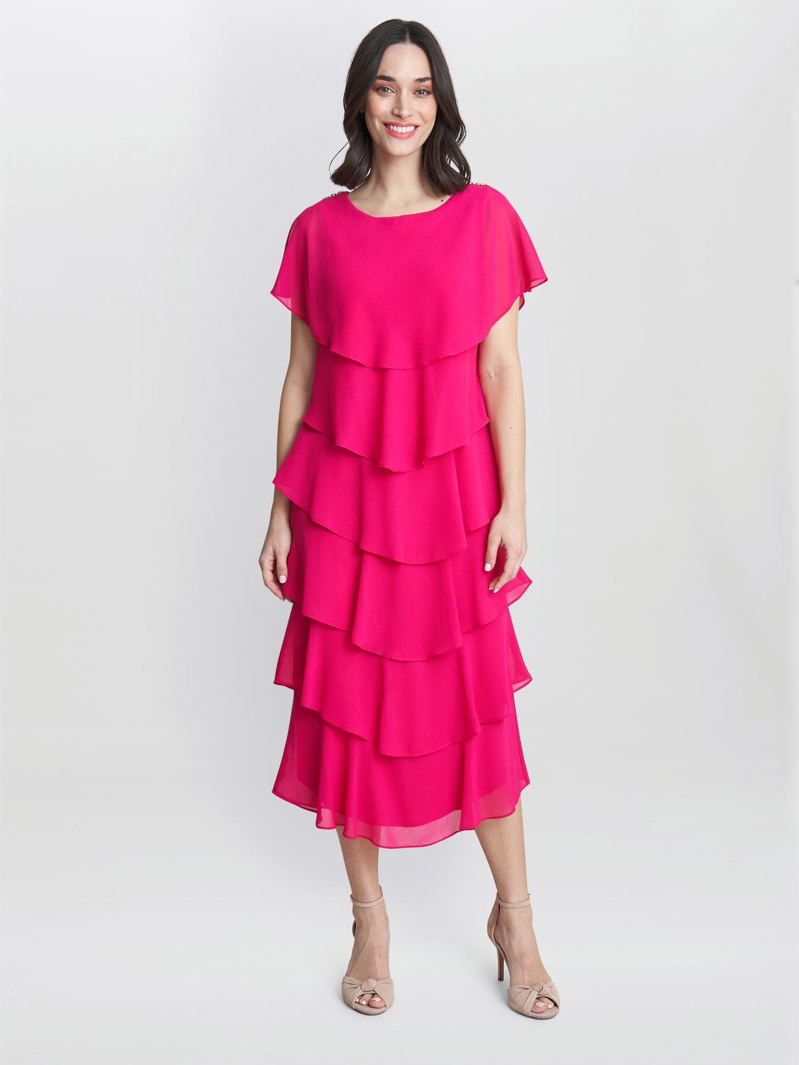 Fuschia Tessa Flutter Tiered Midi Dress main product photo