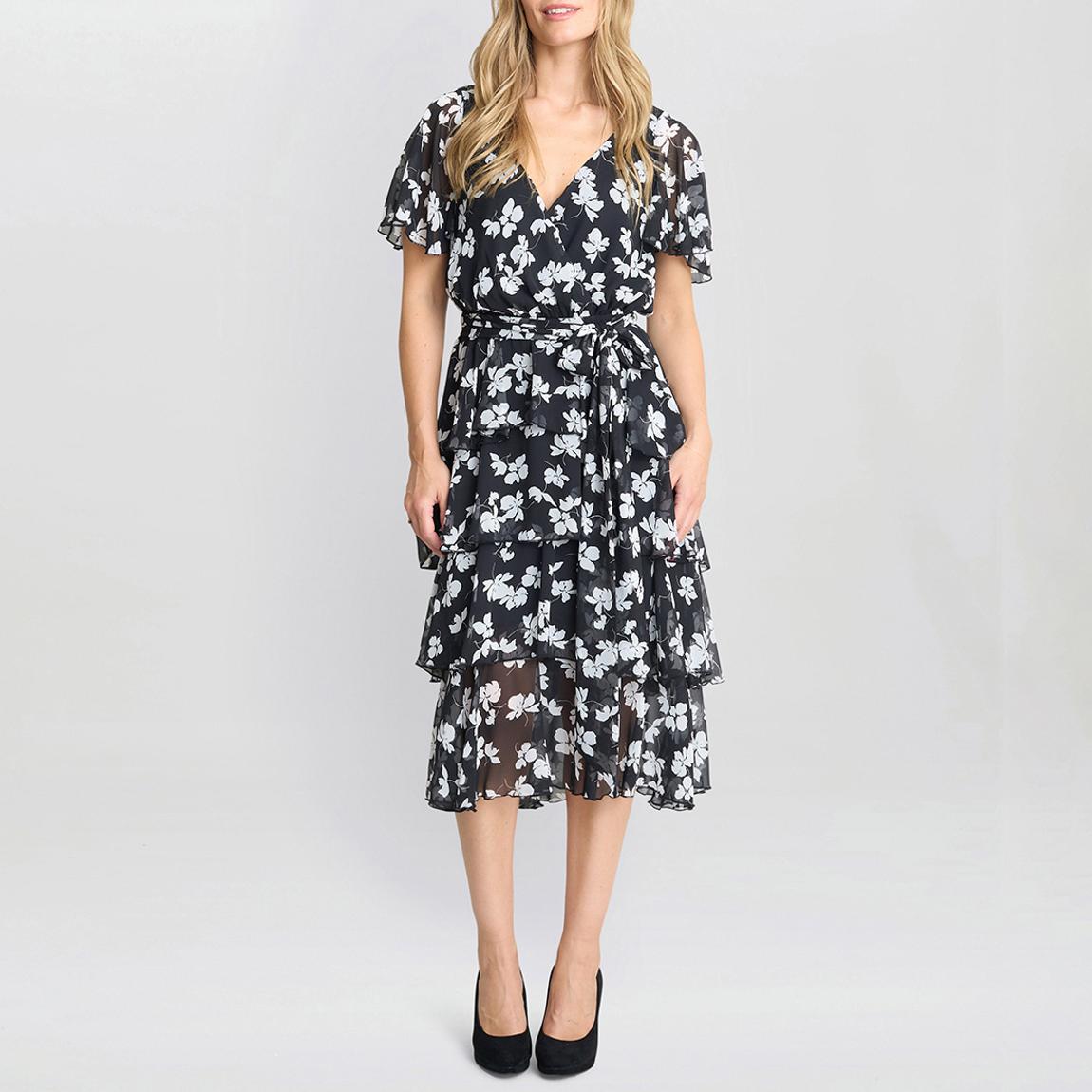 Black/White Lottie Smocked Waist Tiered Dress main product photo