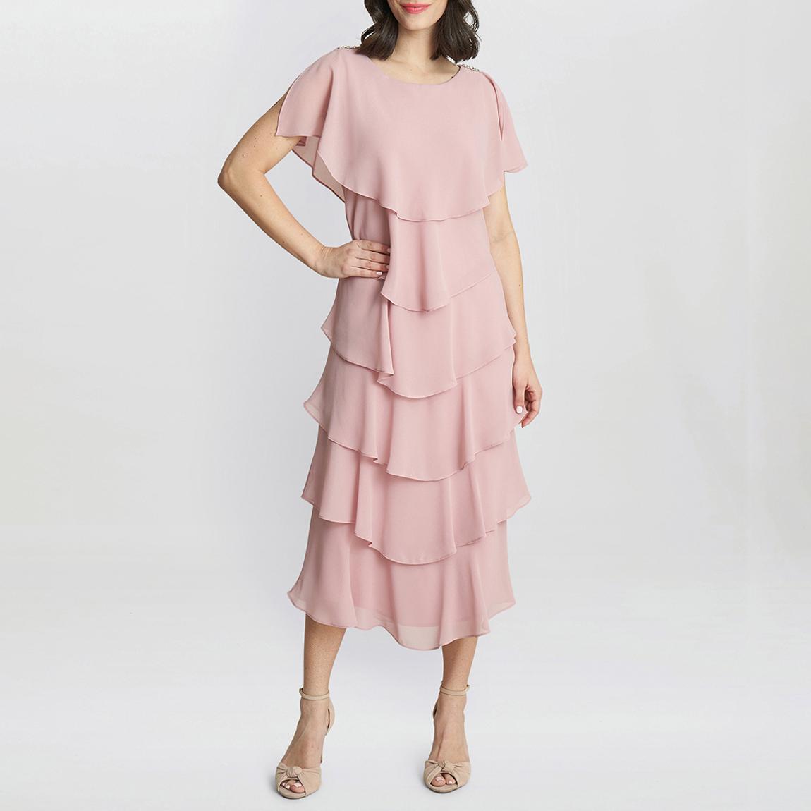 Pale Pink Tessa Flutter Tiered Midi Dress main product photo