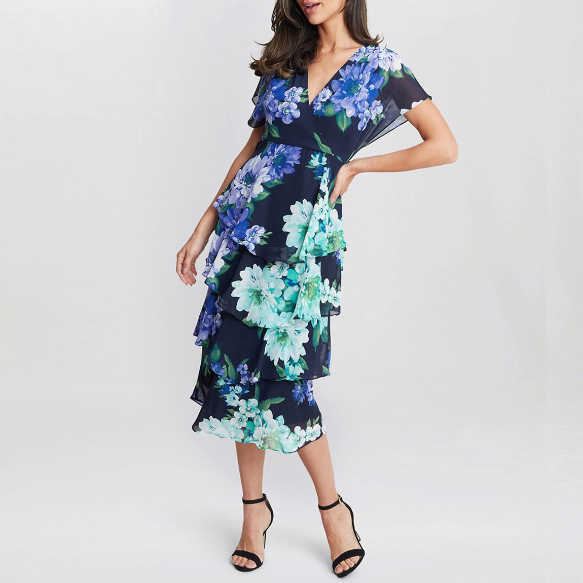 Navy Marie Printed Tiered Midi Dress main product photo