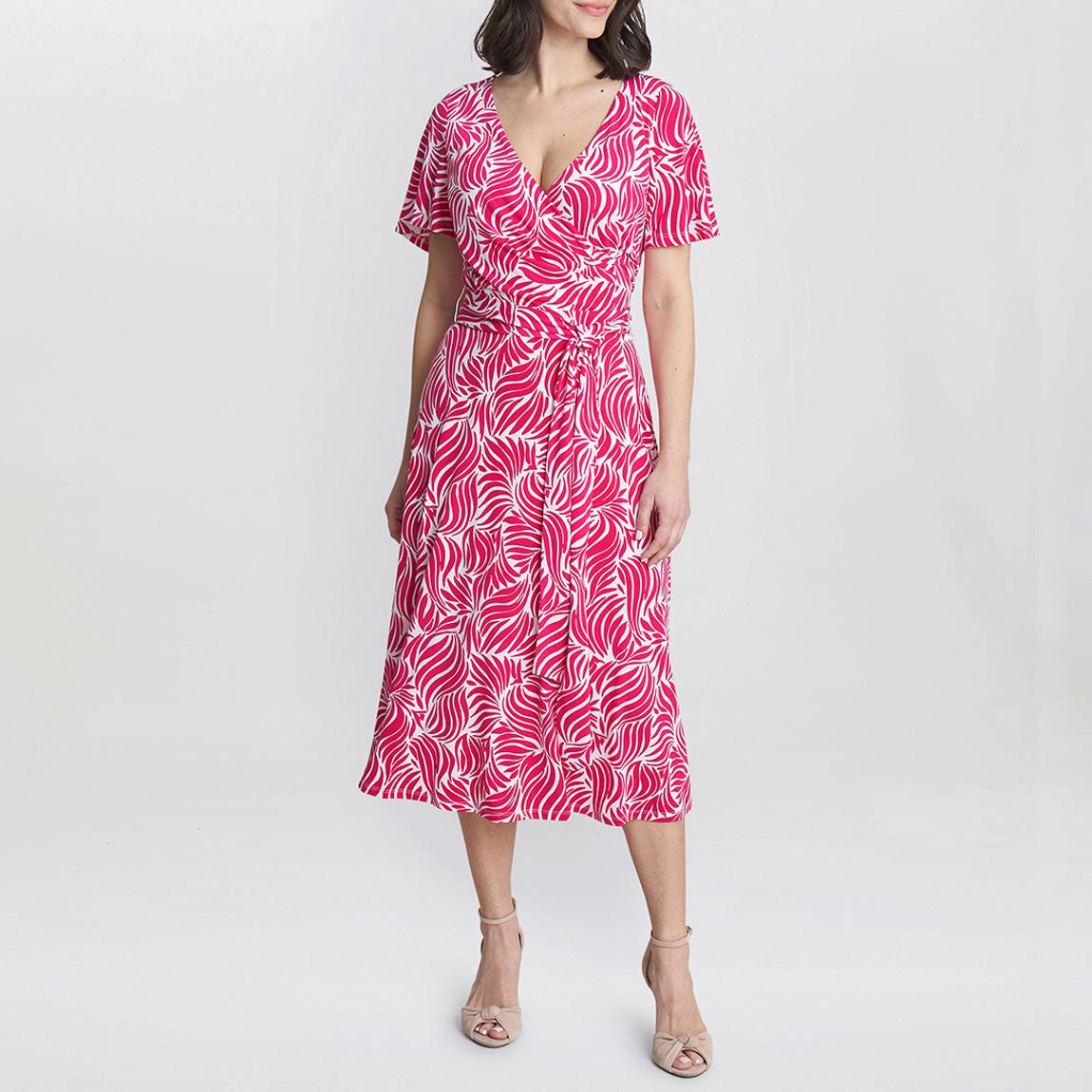 Hot Pink Printed Flutter Midi Dress main product photo
