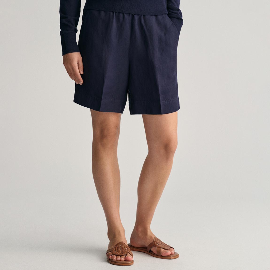 Navy Linen Blend Pull On Shorts main product photo