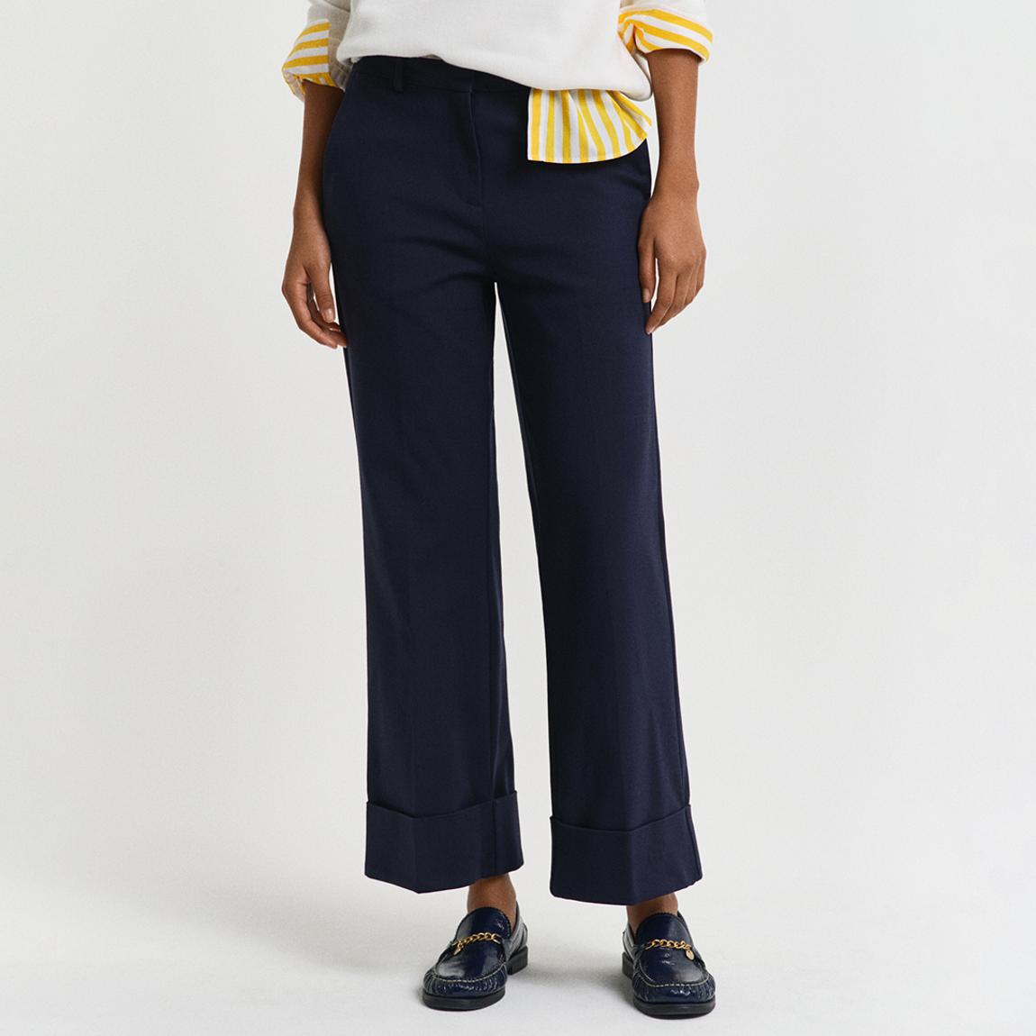Navy Turn-Up Crease Cotton Trousers main product photo
