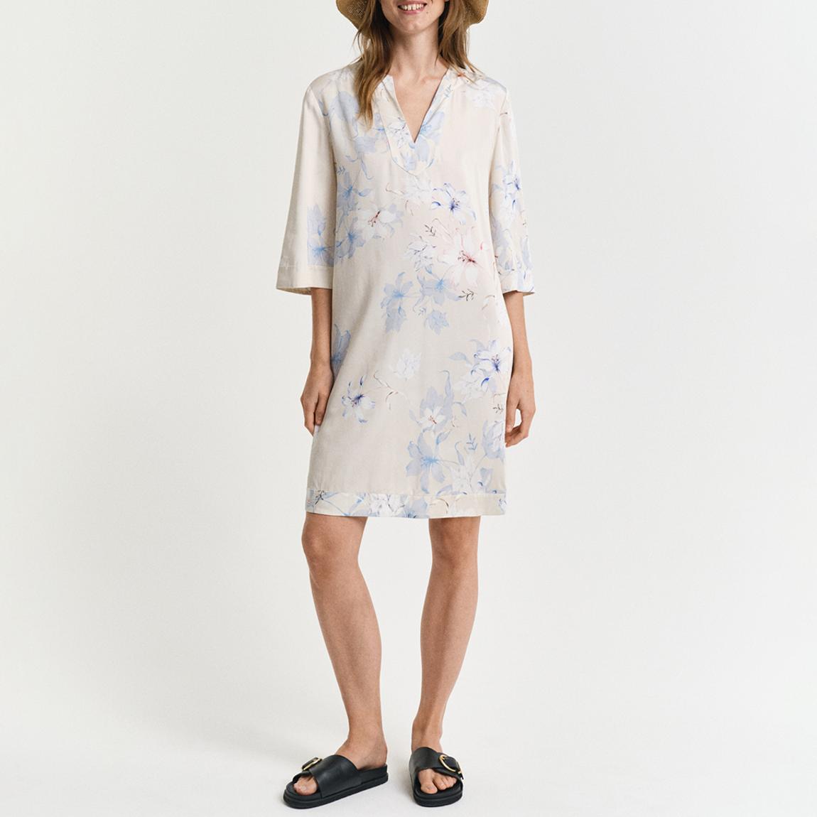 Yellow Floral Print Caftan Mini Dress main product photo