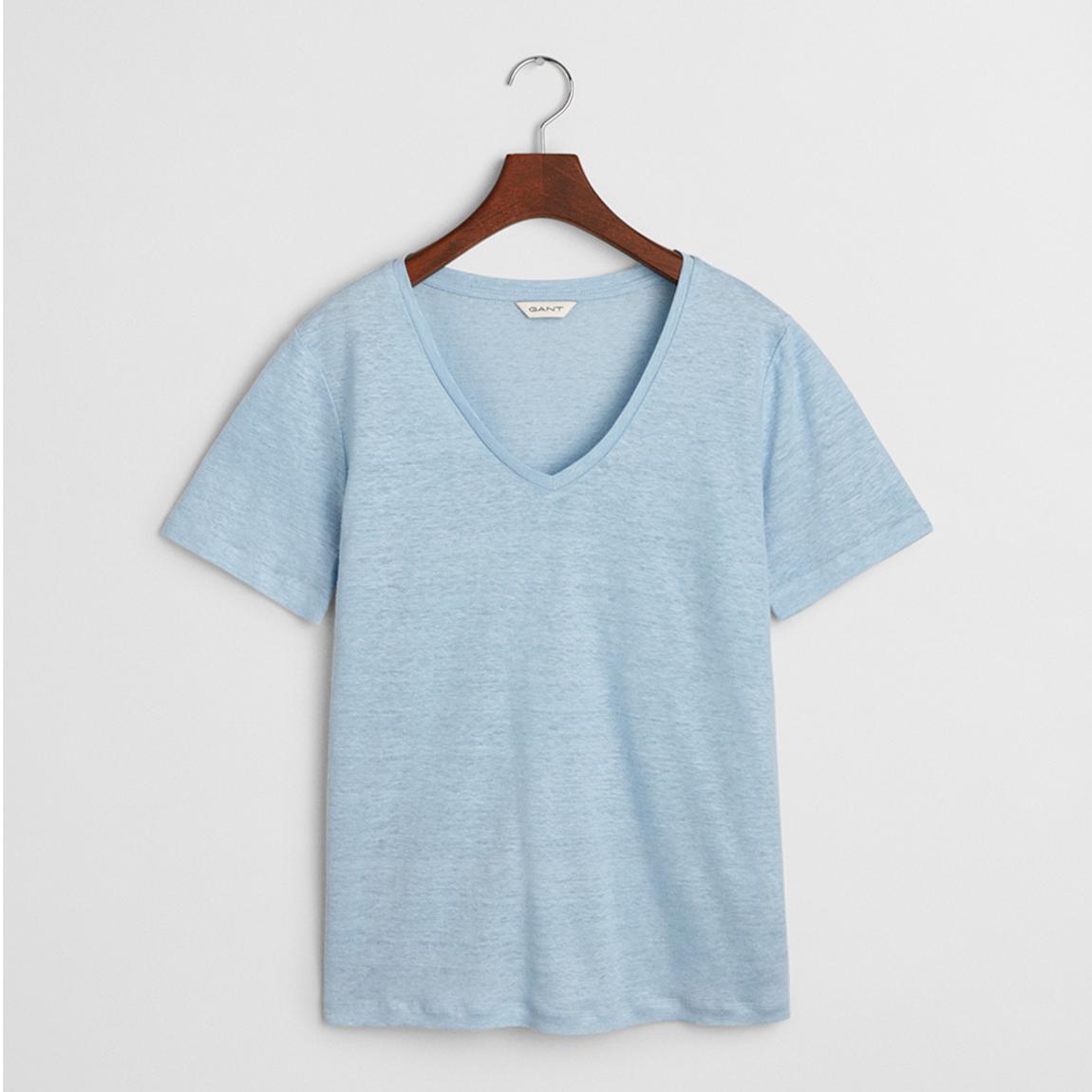 Blue Linen V-Neck T-Shirt main product photo