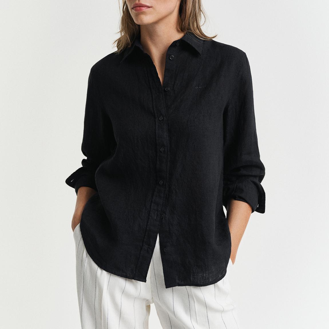Black Embroidered Linen Shirt main product photo