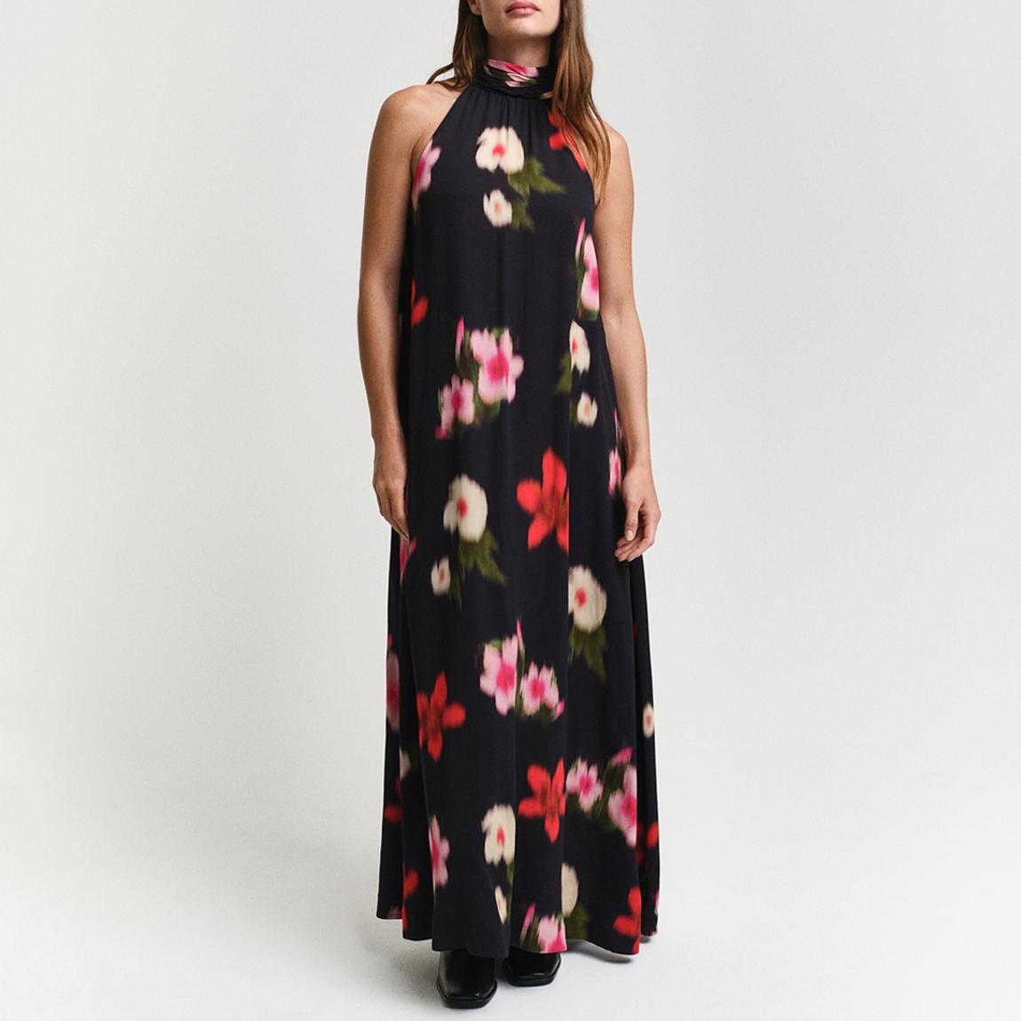 Black Floral Print Halterneck Maxi Dress main product photo