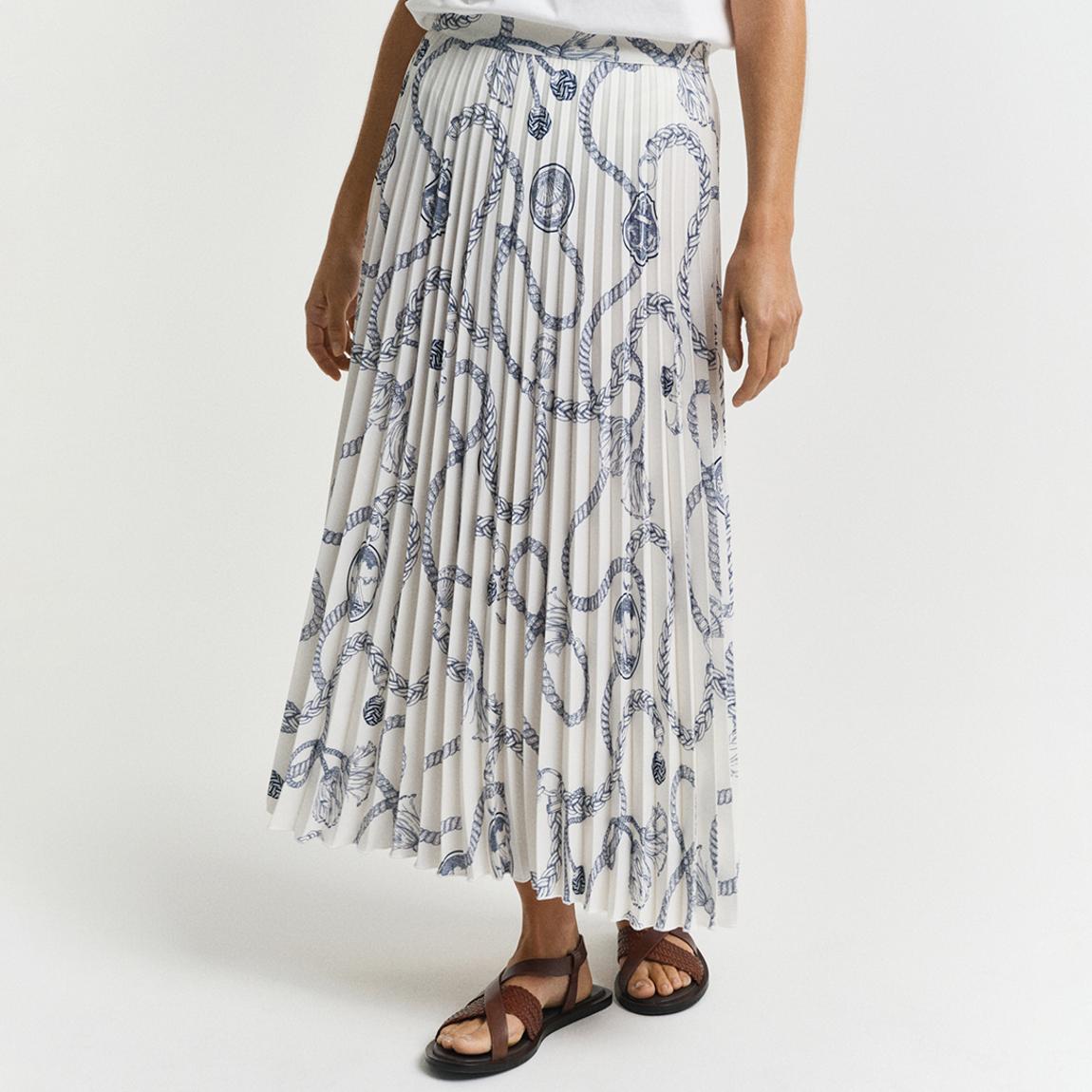 Cream Sailing Print Pleated Midi Skirt main product photo