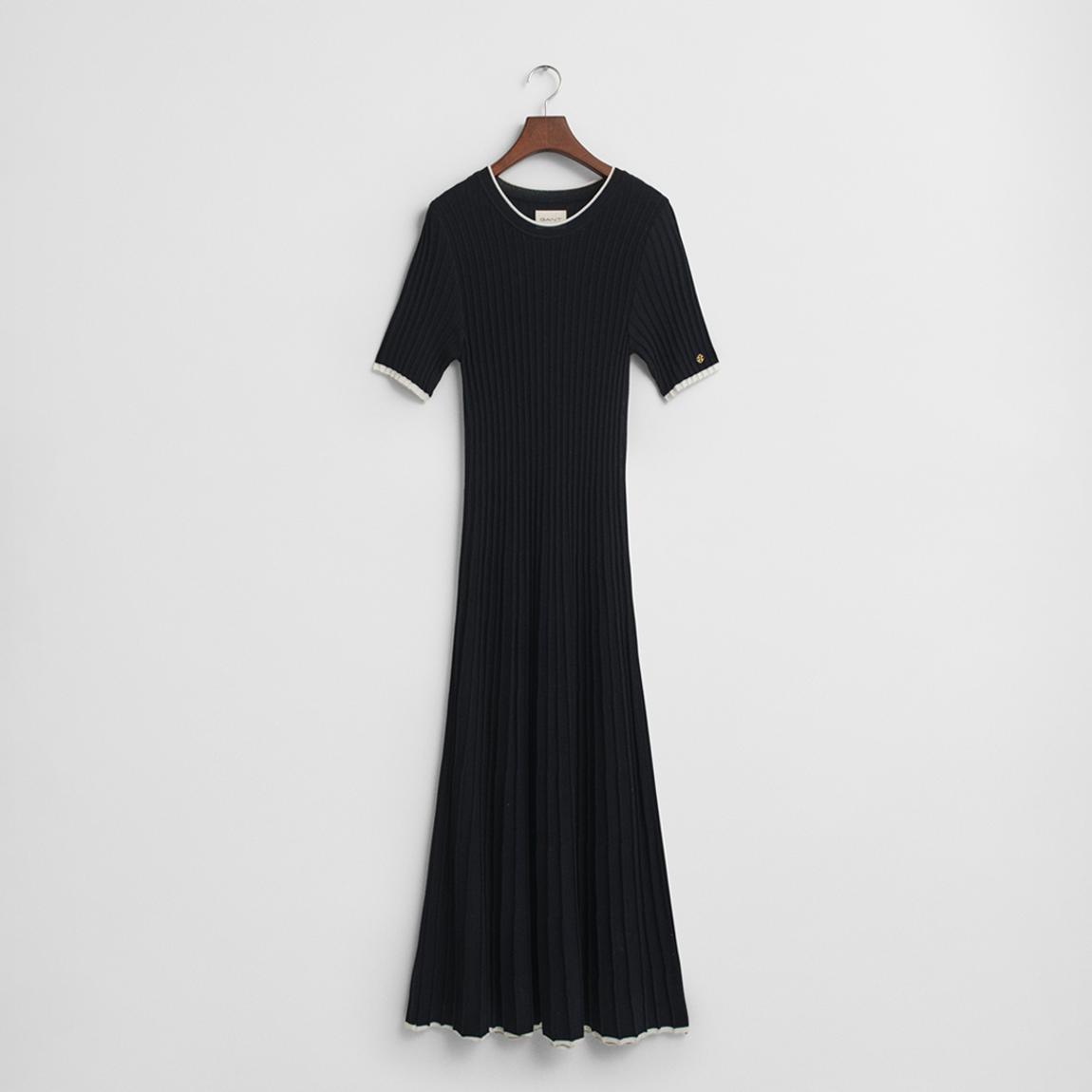 Black Contrast Ribbed Short Sleeve Knitted Dress main product photo