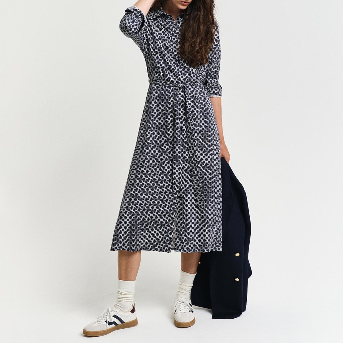 Blue Slim Geometric Printed Shirt Dress main product photo