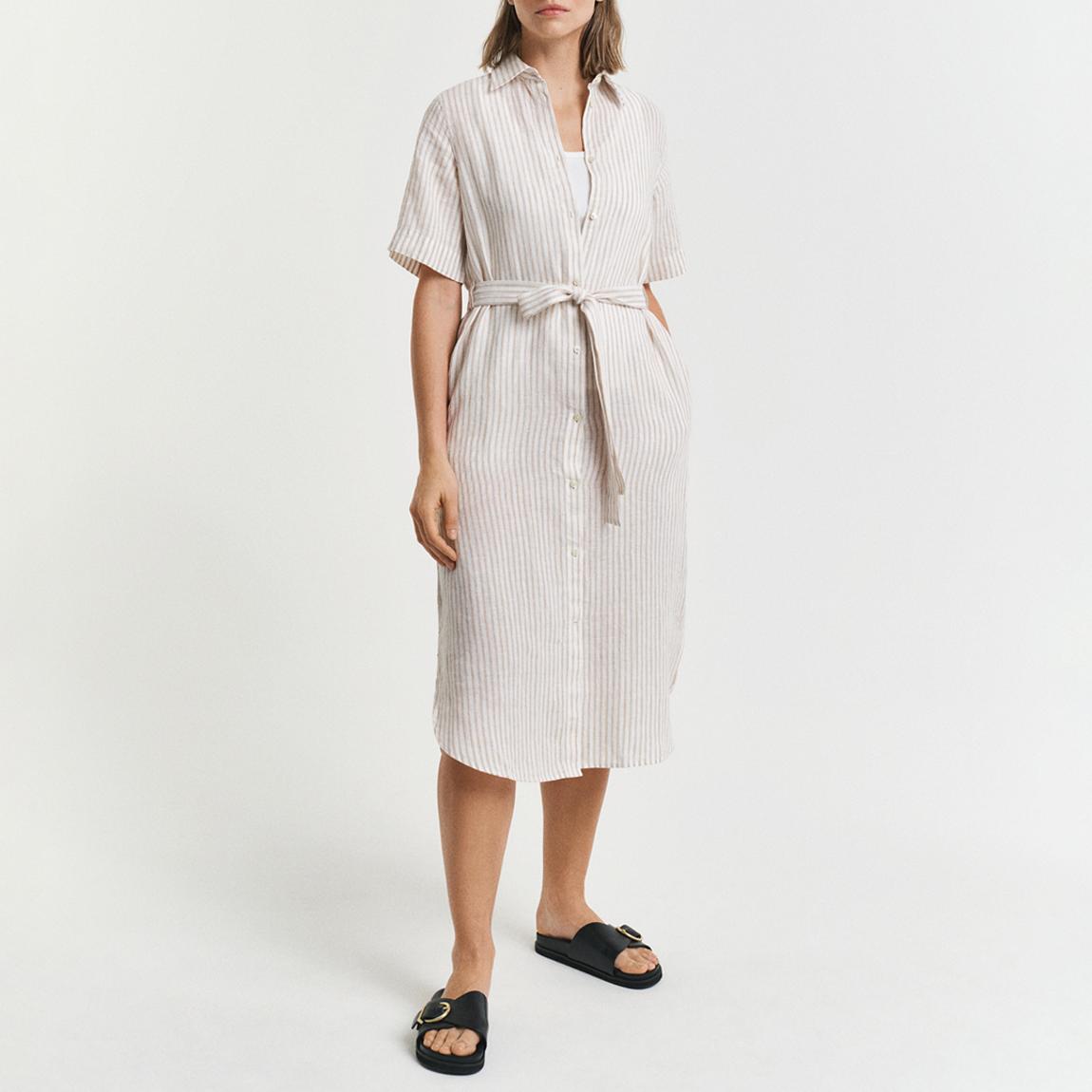 Gant Blue/White Striped Linen Striped Shirt Dress - BrandAlley