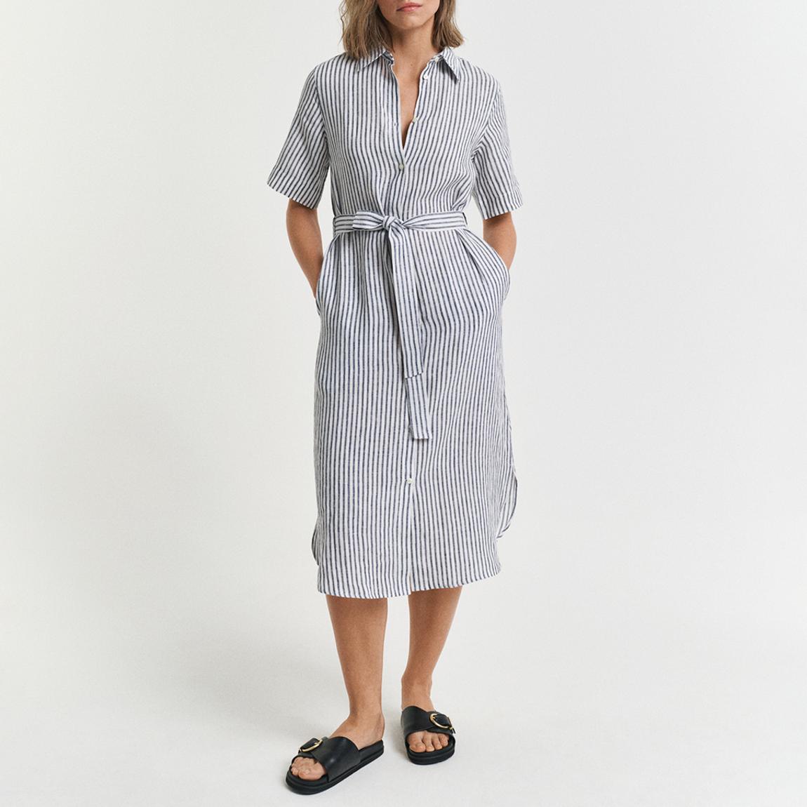 Beige Striped Linen Striped Shirt Dress main product photo