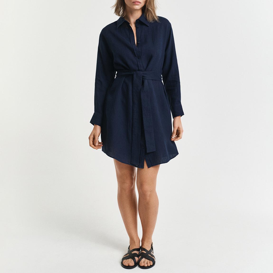 Navy Linen Belted Shirt Dress main product photo