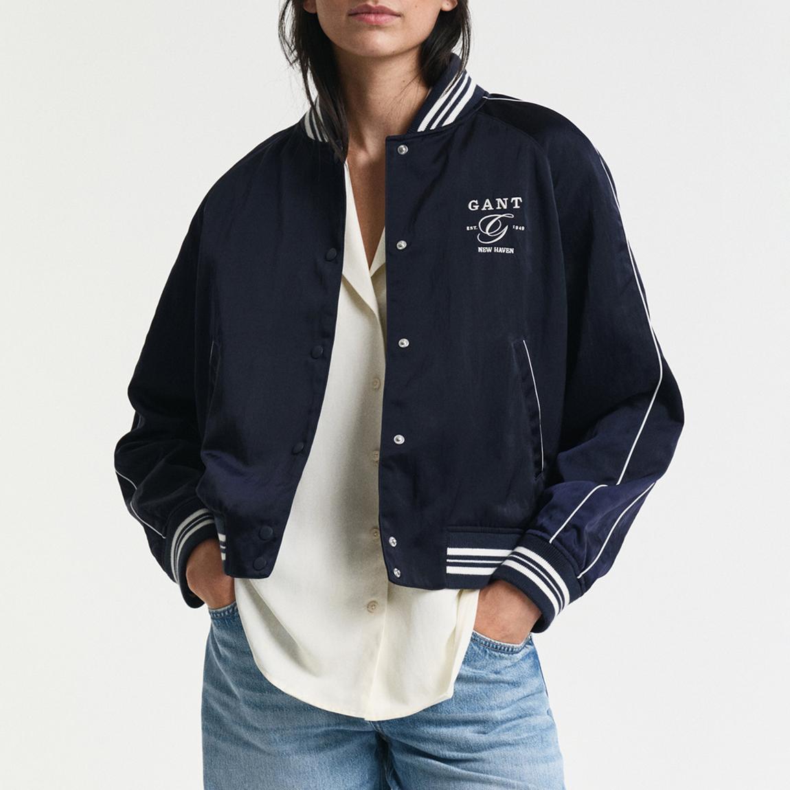 Navy Satin Varsity Jacket main product photo