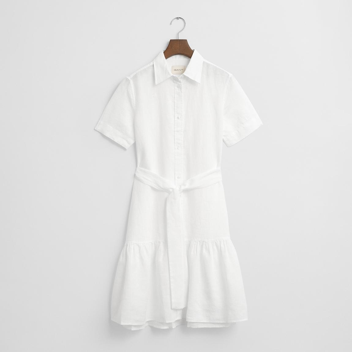 White Linen Peplum Shirt Dress main product photo