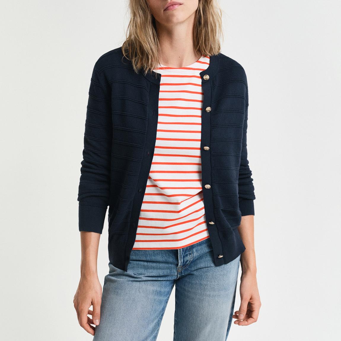Navy Textured Cotton Cardigan main product photo