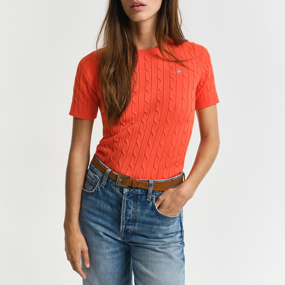 Red Cable Short Sleeve Knit Top main product photo